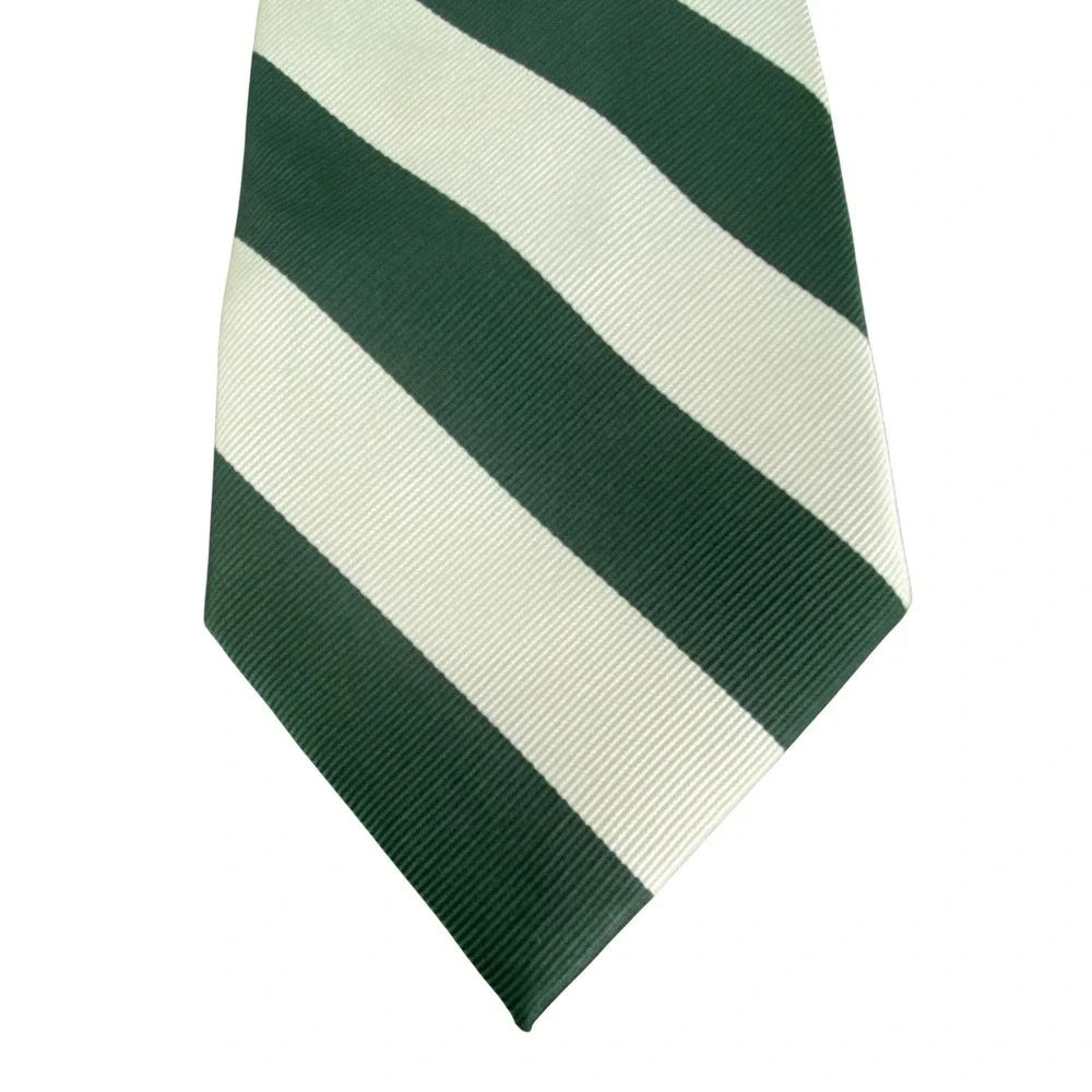 VTG Parquet Mens Silk Tie Forest Hunter Green Off White Repp Stripe Prep 58x4